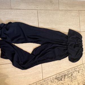 Navy strapless jumpsuit.